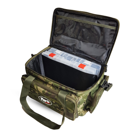 Green Camo spinning bag with two boxes